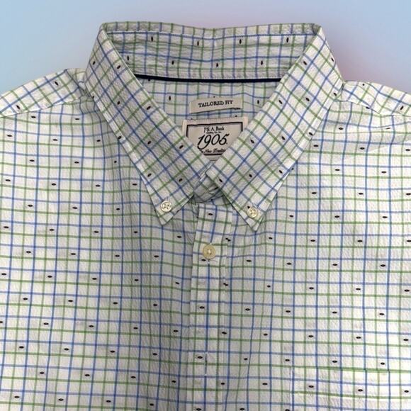 JOS. A. BANK Men's XXL Tailored Fit Green Blue Plaid Dress Shirt - Picture 1 of 4